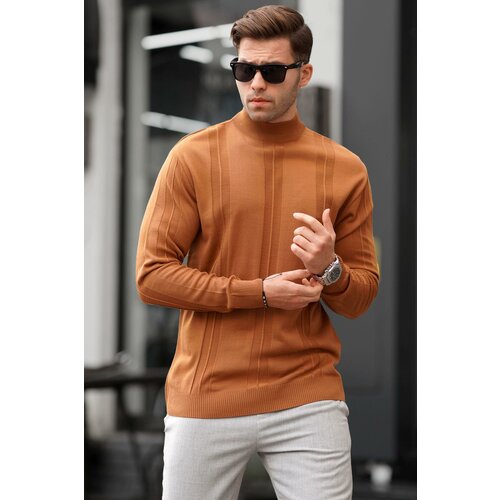 Madmext Light Brown Turtleneck Patterned Sweater 6825 Slike