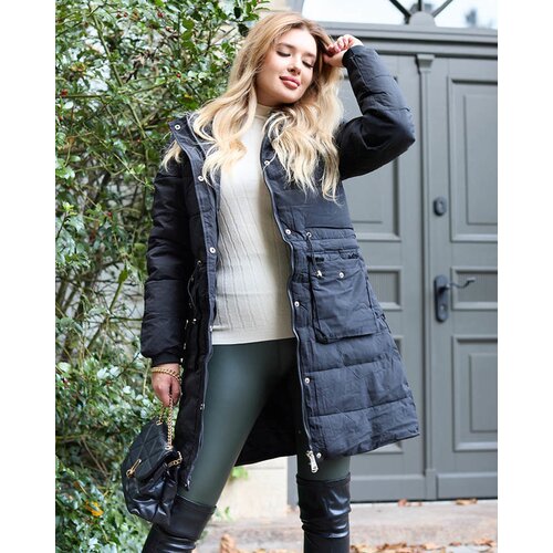 Resti Black Women's Long Winter Jacket with Synthetic Insulation - Clothing Cene