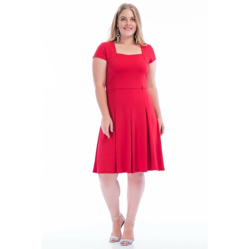 Şans Women's Plus Size Red Waist Pleated Dress Slike