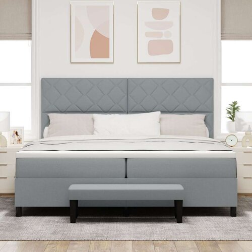 VidaXL Box Spring krevet s madracem i klupom svjetlosiva 200x200 cm tkanina Slike
