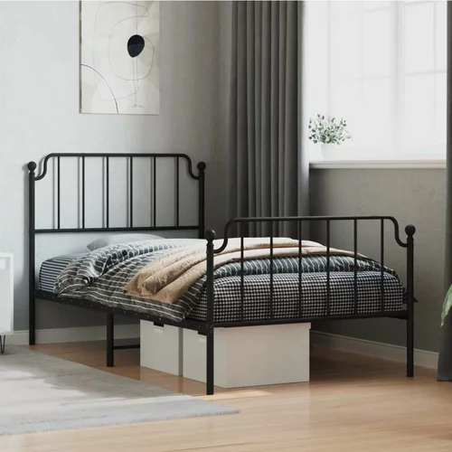 Metalni Kovinski posteljni okvir z vzglavjem in vznožjem črn