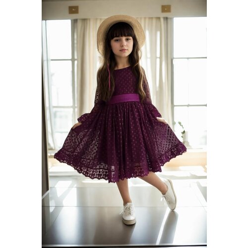Dewberry N8712 Princess Model Girls Dress with Hat &amp;amp; Lace-MOR Slike