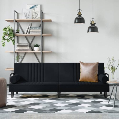 The Living Store Raztegljiv kavč z naslonjali za roke črno žamet - Raztegljiv Kavč, (21494039) Cene
