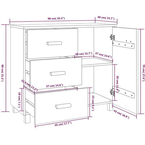 VidaXL Komoda bijela 90 x 40 x 80 cm od masivne borovine Slike