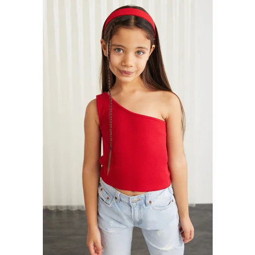 Grimelange Coral-grm24027 95%cotton 5%Elastane One-Shoulder Rib Top Red Bustier