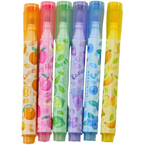  Highlighters In Pen Fruit Stamps Colored Scented 6 Pcs Slike