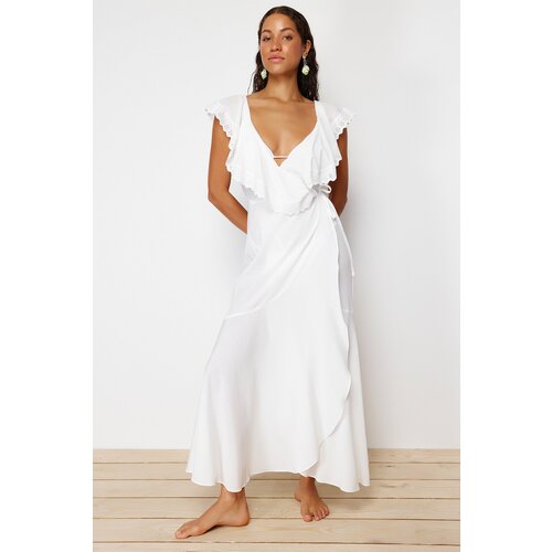 Trendyol Ecru Maxi Woven Tie-Up Beach Dress Slike
