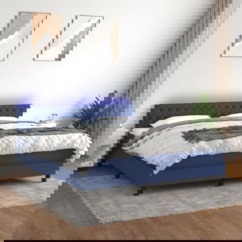 The Living Store Box spring postelja z vzmetnico LED modra 160x200 cm blago - Box Spring Postelja, (21437777) Slike