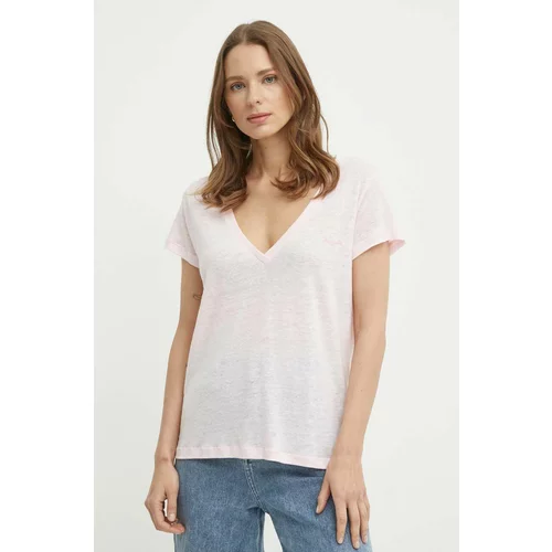 PepeJeans Lanena kratka majica LEIGHTON roza barva, PL505855