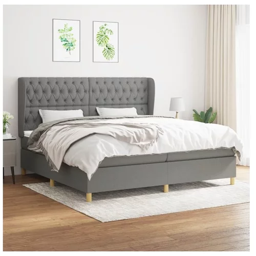  Box spring postelja z vzmetnico temno siv 200x200 cm blago