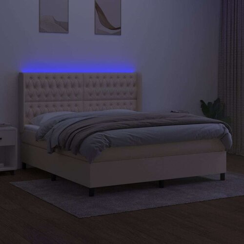  Krevet box spring s madracem LED krem 160x200 cm od tkanine Slike