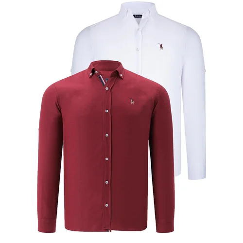 Dewberry DUAL SET G674 MENS SHIRT-WHITE-BURGUNDY