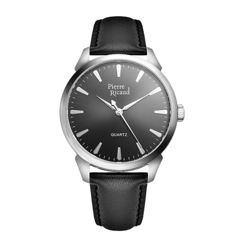Pierre Ricaud muški quartz sivi srebrni elegantni ručni sat sa crnim kožnim kaišem ( p97228.5217q ) Cene