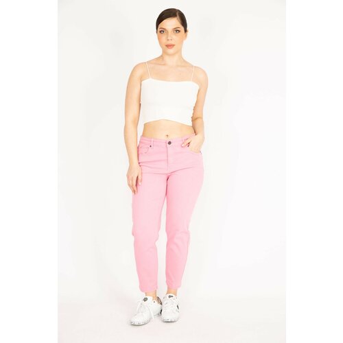 Şans Women's Pink Plus Size 5-Pocket Lycra Jeans. Slike