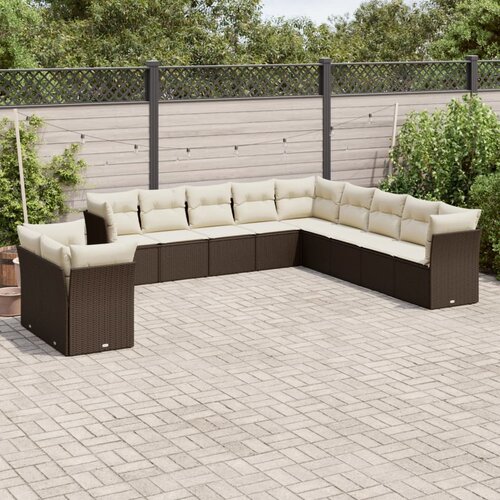 VidaXL 11-dijelni set vrtnih sofa od poliratana s jastucima smeđi Slike