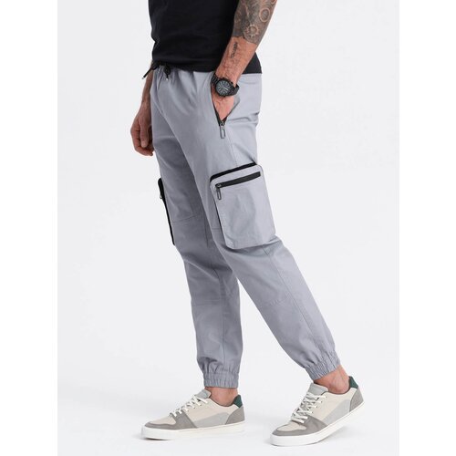 Ombre Men&amp;#039;s JOGGER pants with stand-off and zippered cargo pockets - light grey Slike
