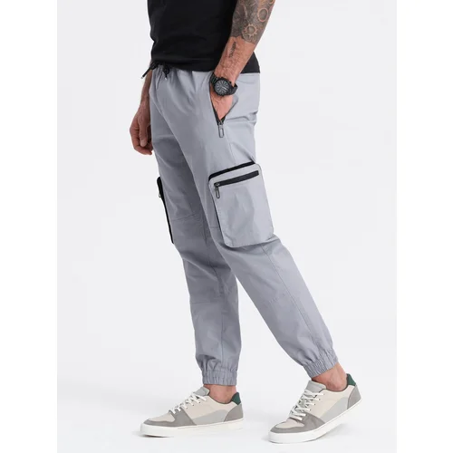 Ombre Men's JOGGER pants with stand-off and zippered cargo pockets - light grey