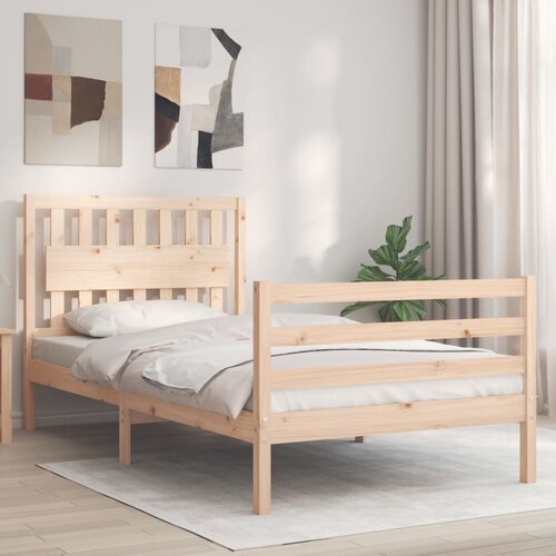 The Living Store Posteljni okvir z vzglavjem 100x200 cm trden les - Posteljni Okvir, (21528246) Slike