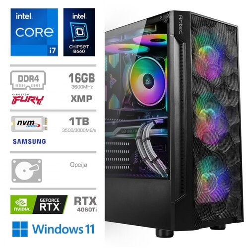 MEGA Računalnik TWR S7 i7-12700F/RTX4060Ti-8GB/16GB/1TB/750W/Win11Pro/RGB Slike