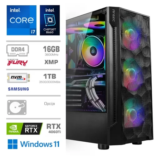 MEGA Računalnik TWR S7 i7-12700F/RTX4060Ti-8GB/16GB/1TB/750W/Win11Pro/RGB