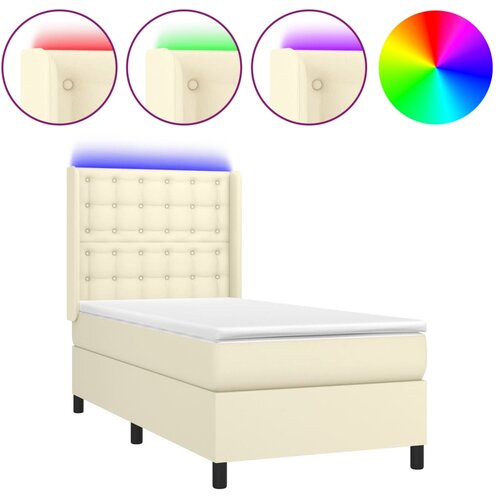 vidaXL Box spring postelja z vzmetnico LED krem 90x200 cm umetno usnje, (20930251) Cene