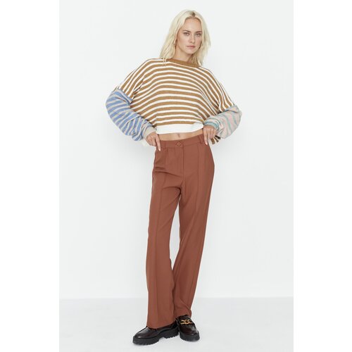 Trendyol Brown High Waist Trousers Slike