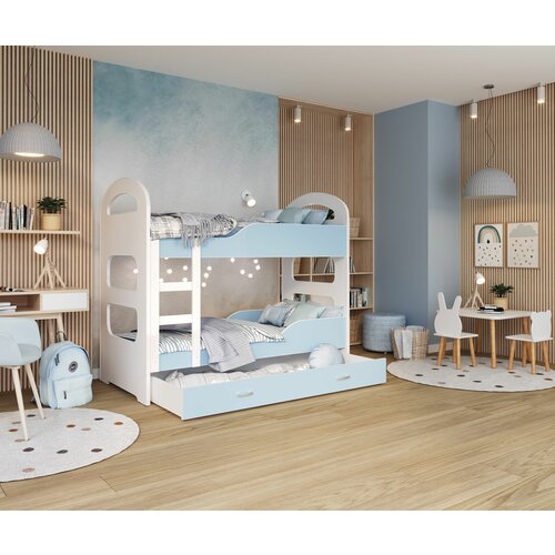 drveni dečiji krevet na sprat dominik sa fiokom - 190x80 - plavi Slike