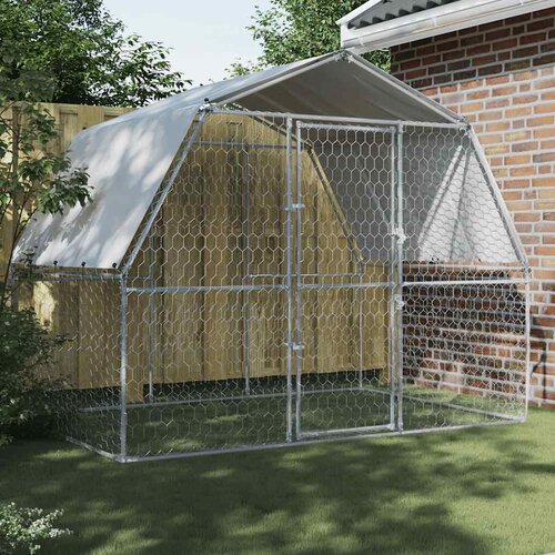 vidaXL Pasji boks s streho in vrati srebrno pocinkano jeklo - - Srebrna - 39.6 - 285 x 195 x 230 cm - 2025- Cene