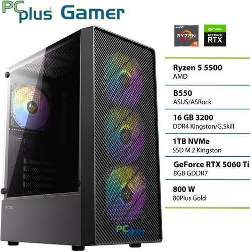 PCPLUS Namizni računalnik PCPLUS Gamer Ryzen 5 5500, 16 GB RAM, 1 TB SSD, RTX 5060 Ti 8GB|Gaming, (5000088841) Cene