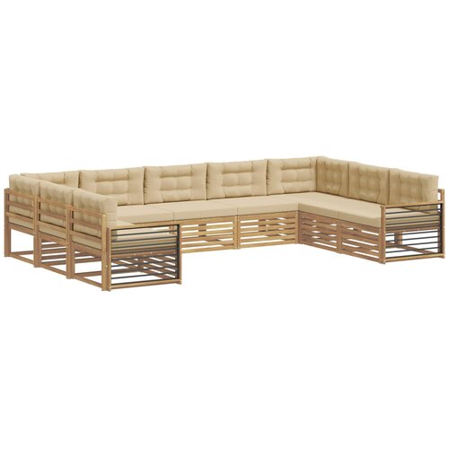vidaXL Zunanja garnitura za sedenje z blazino 9 pcs Bela in bež, (5000280495) Cene