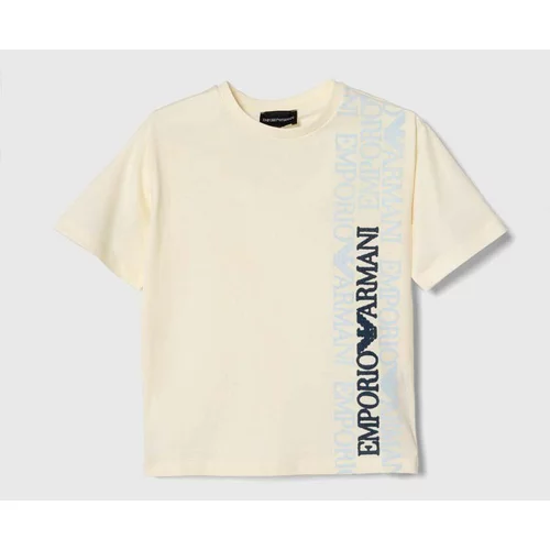 Emporio Armani Dječja pamučna majica kratkih rukava boja: bež, s tiskom