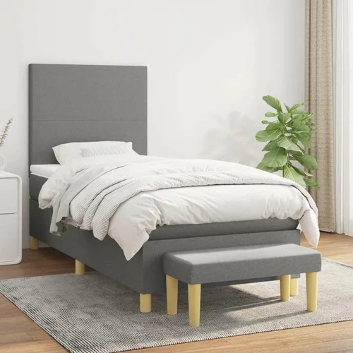  Box spring postelja z vzmetnico temno siva 90x200 cm blago, (20790910)