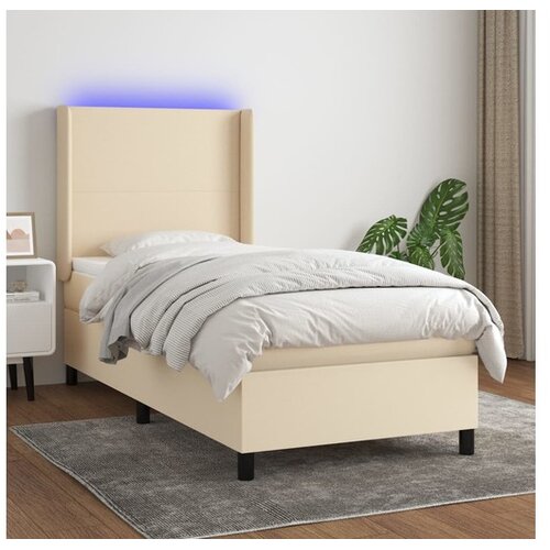  Box spring postelja z vzmetnico LED krem 100x200 cm blago Cene