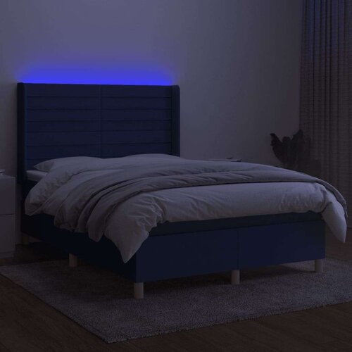  Box spring s madracem LED plavi 140x200 cm od tkanine Slike