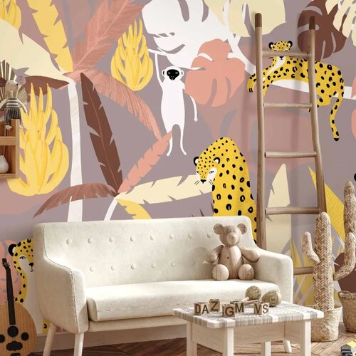  Foto tapeta - Cheetahs in the jungle - landscape with exotic animals with palm trees for children 500x350 Vodootporna Slike