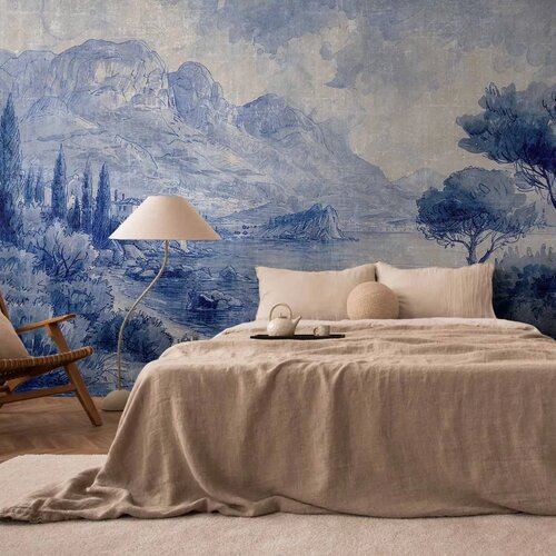  Foto tapeta - Blue Bay - Italian landscape of Lake Como painted with blue ink 350x256 Standard Cijene