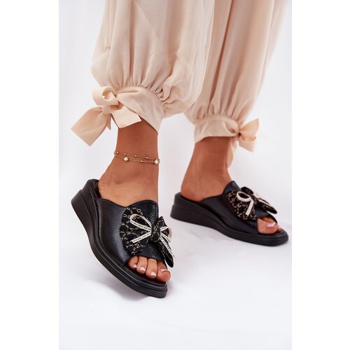 Boto Women's Wedge Sandals With Bow Black Moonzella Cene
