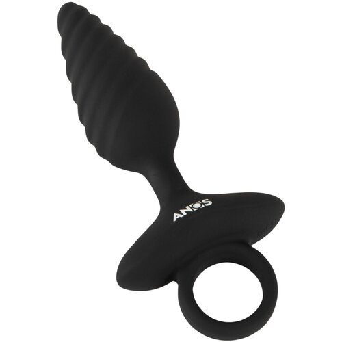 Anos - rebrasti vibracijski analni čep (črni) Cene