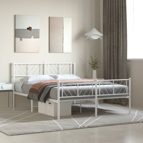 VidaXL Metalni okvir kreveta uzglavlje i podnožje bijeli 120x190 cm Slike