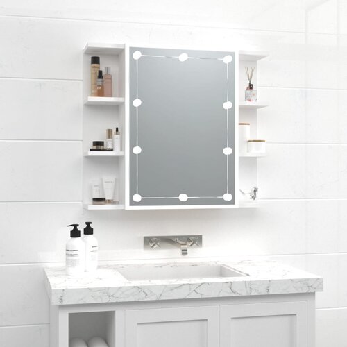 vidaXL Omarica z ogledalom in LED lučkami bela 70x16,5x60 cm Cene