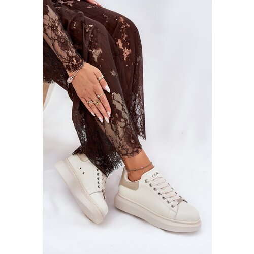 GOE Leather Women's Sneakers On Platform Beige Cijene
