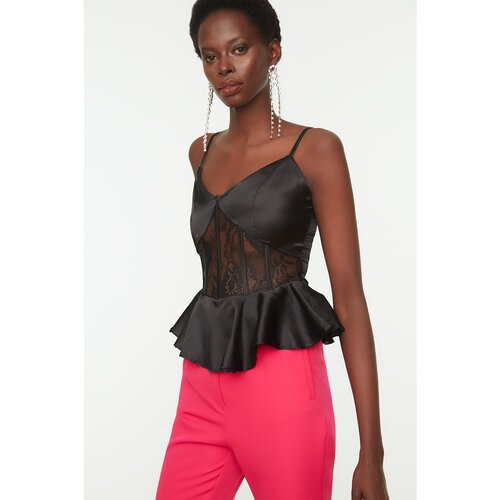 Trendyol Black Lace Detailed Satin Blouse Slike