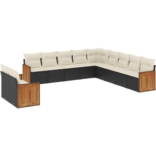  11-dijelni set vrtnih sofa od poliratana s jastucima crni Slike