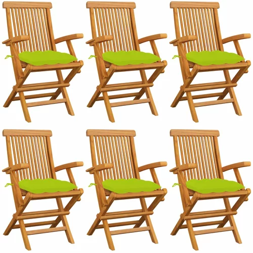  Vrtne stolice s jarko zelenim jastucima 6 kom masivna tikovina