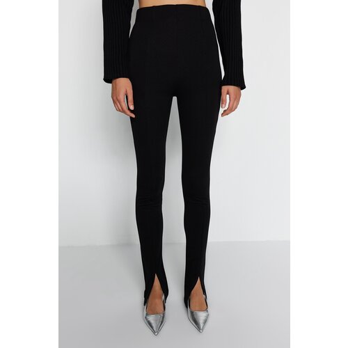 Trendyol black Slit Detailed Knitted Tall Trousers Cene