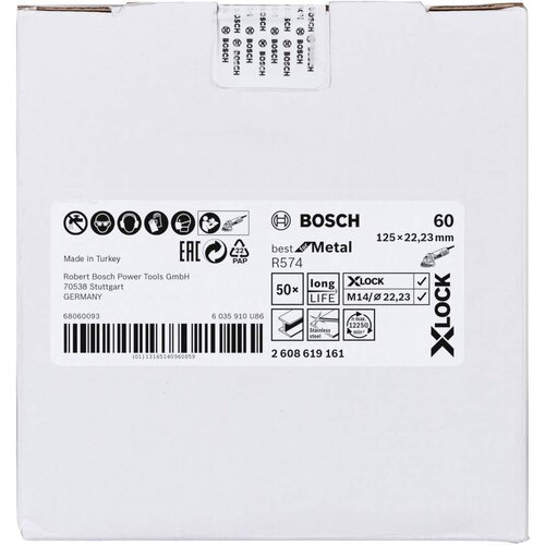 Bosch X-LOCK vlaknaste brusne ploče, &amp;Oslash;125 mm, G 60, R574, Best for Metal, 1 komad - 2608619161 Slike