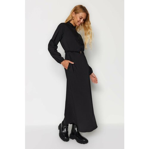 Trendyol Black Belted Half Paw Cotton Woven Dress Slike