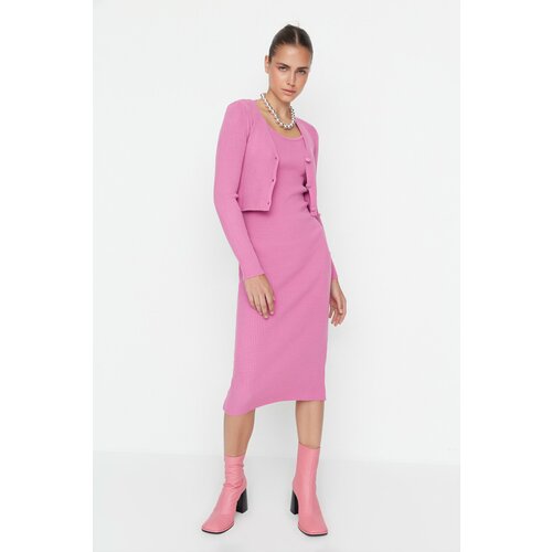Trendyol Pink Button Detailed Cardigan Dress Knitwear Suit Slike