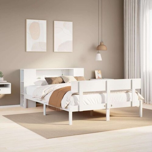  Krevet s regalom z knjige bez madraca bijeli 140x190cm borovina Cene
