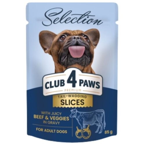 CLUB 4 PAWS Premium vlažna hrana za pse Mini, Komadići govedine i povrće, 85 g Slike